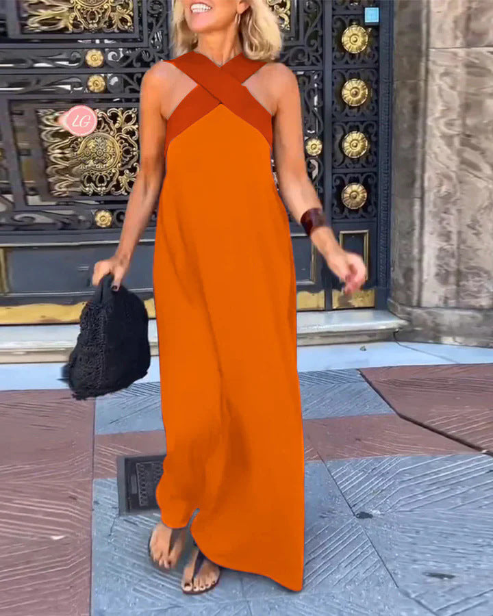 Kvinnors Crossover Halter Maxi Klänning Med Flödande Silhuett