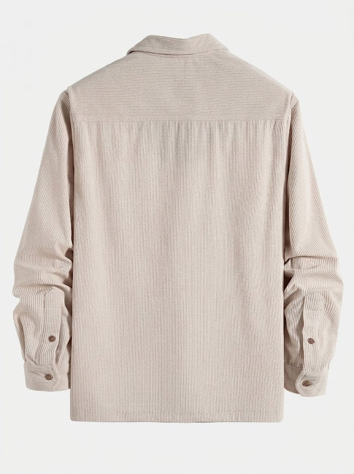 Mans Corduroy Långärmad Skjorta och Shorts Set – Texturerad Övergångs Casualwear