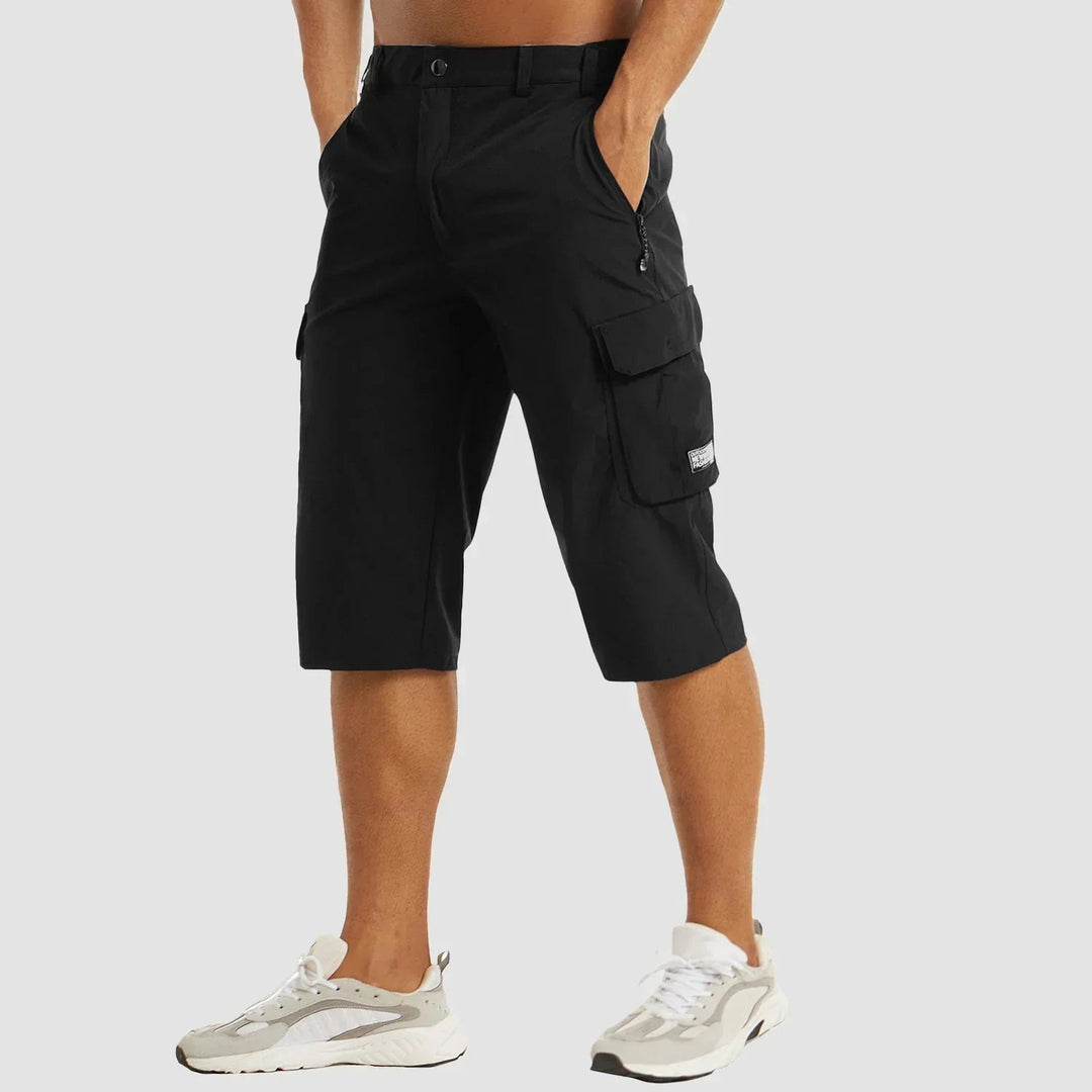 Herrens Stretch Cargo Bermuda Shorts med Fickor och Förlängd Passform