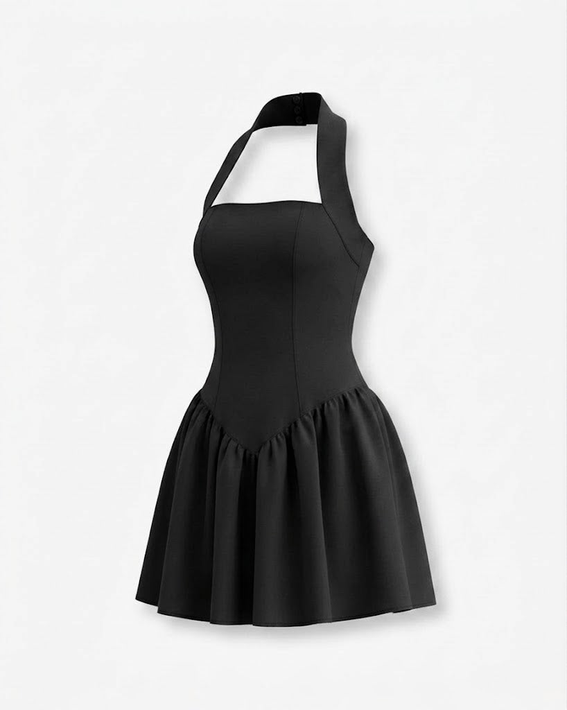 Kvinnors Halterneck Fit-and-Flare Mini Klänning – Elegant Stil för Chic Kvällar