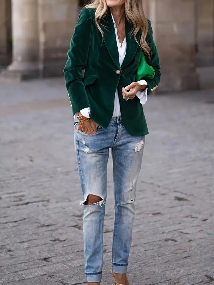Kvinnors Skräddarsydda En-Knappl Blazer – Klassisk Kontorsjacka för Smart Casual och Festlig Klädsel