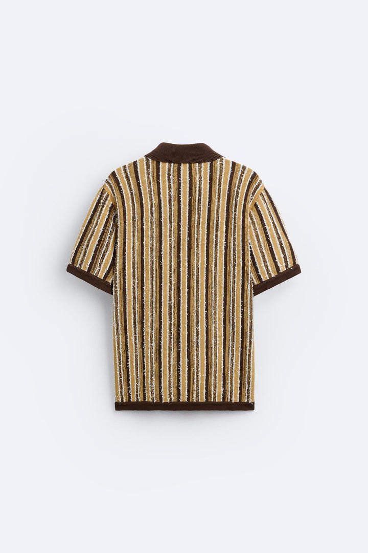 Herrarnas Retro Stickade Randiga Polo Casual Sommar Skjorta