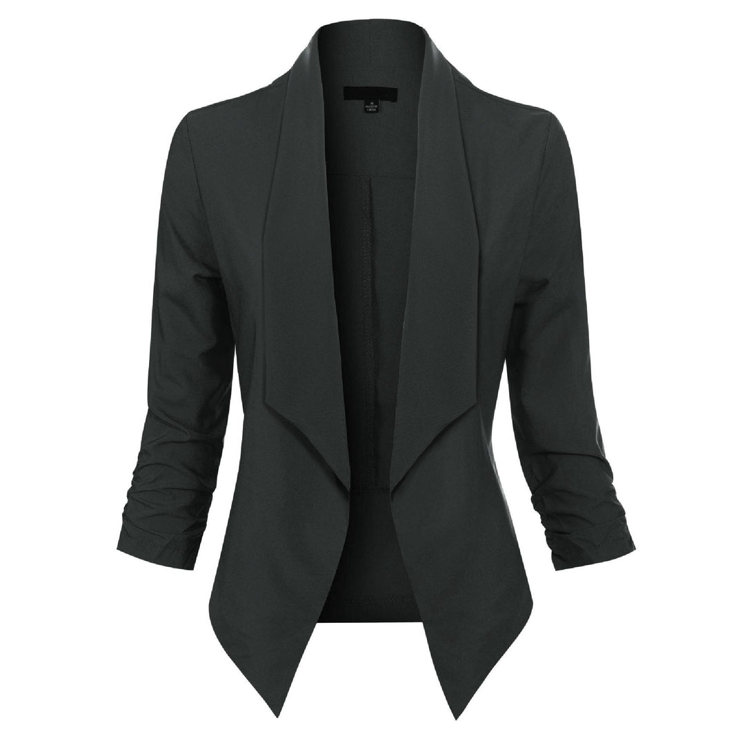 Kvinnors Öppen Framsidan Blazer – Rynkad Ärmar Smart Lager för Kontor och Tillfällen