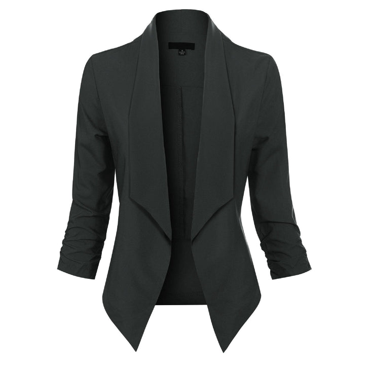 Kvinnors Öppen Framsidan Blazer – Rynkad Ärmar Smart Lager för Kontor och Tillfällen