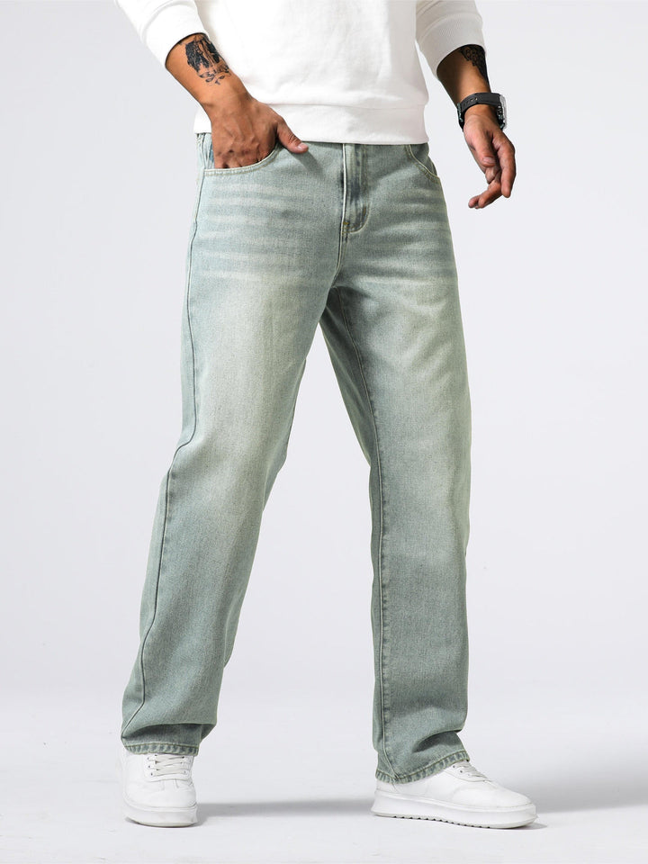 Herrens Denim Jeans Rakt Ben Tvättad Blå Varje Dags Passform
