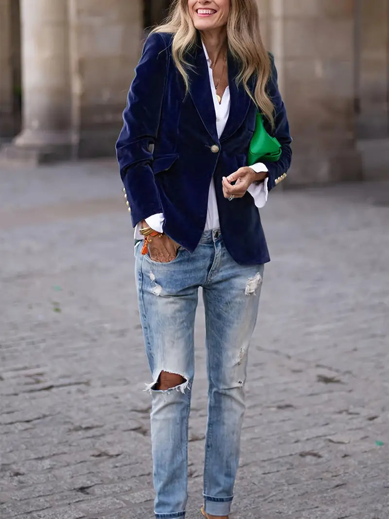 Kvinnors Skräddarsydda En-Knappl Blazer – Klassisk Kontorsjacka för Smart Casual och Festlig Klädsel