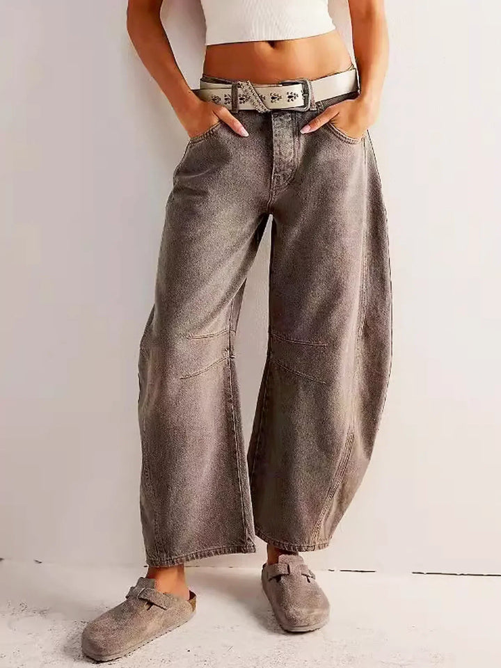 Kvinnors tryckta barrel-leg jeans – Avslappnad denim för streetwear och helgoutfits