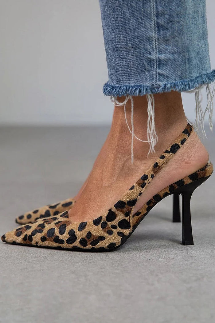 Dam Spetsiga Slingback Pumps med Leopardmönster