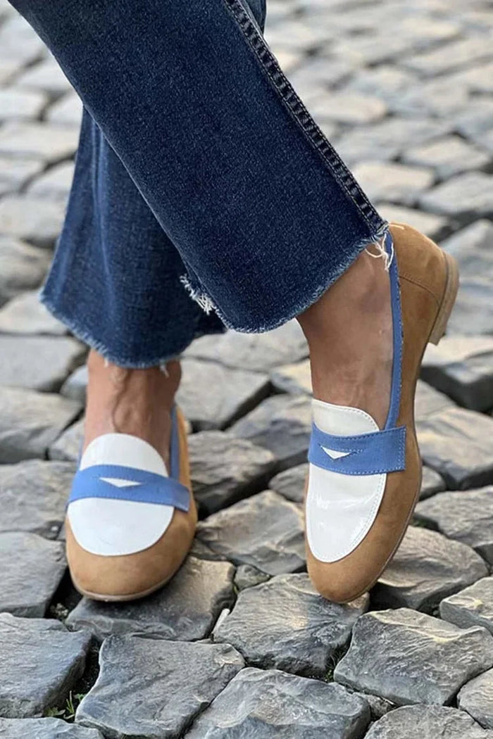 Dam Loafers Colorblock med Strap och Rund Tå