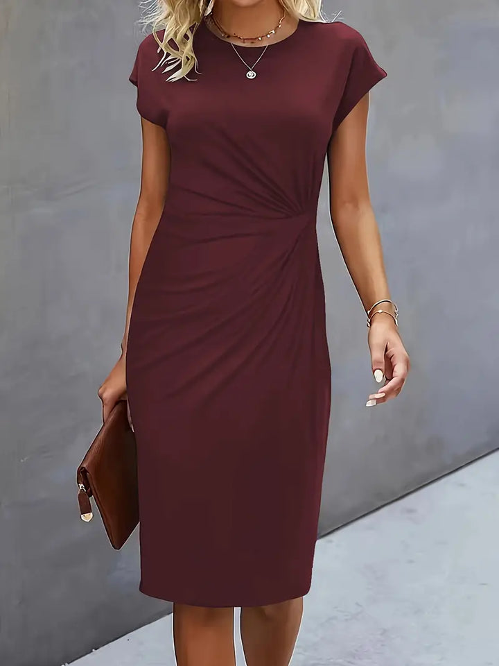 Kvinnors Rynkad Midja Bodycon Kortärmad Midi Klänning