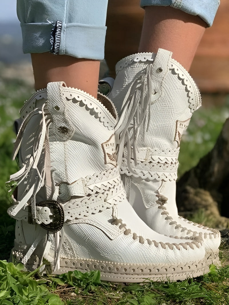 Kvinnors Boho Ankelstövlar – Fransar i Västernstil för Avslappnad Användning