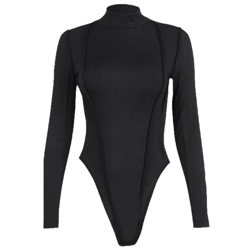 Kvinnors Ribbad Bodysuit Hög Hals Lång Ärmar Essential