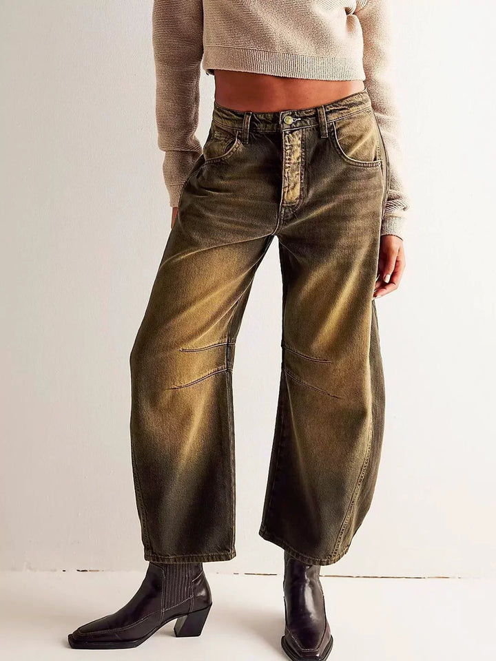 Kvinnors tryckta barrel-leg jeans – Avslappnad denim för streetwear och helgoutfits