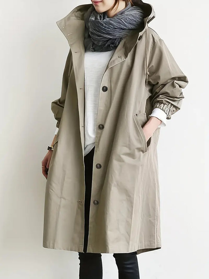 Dam Trenchcoat med Huva och Dragsko för Vår och Höst