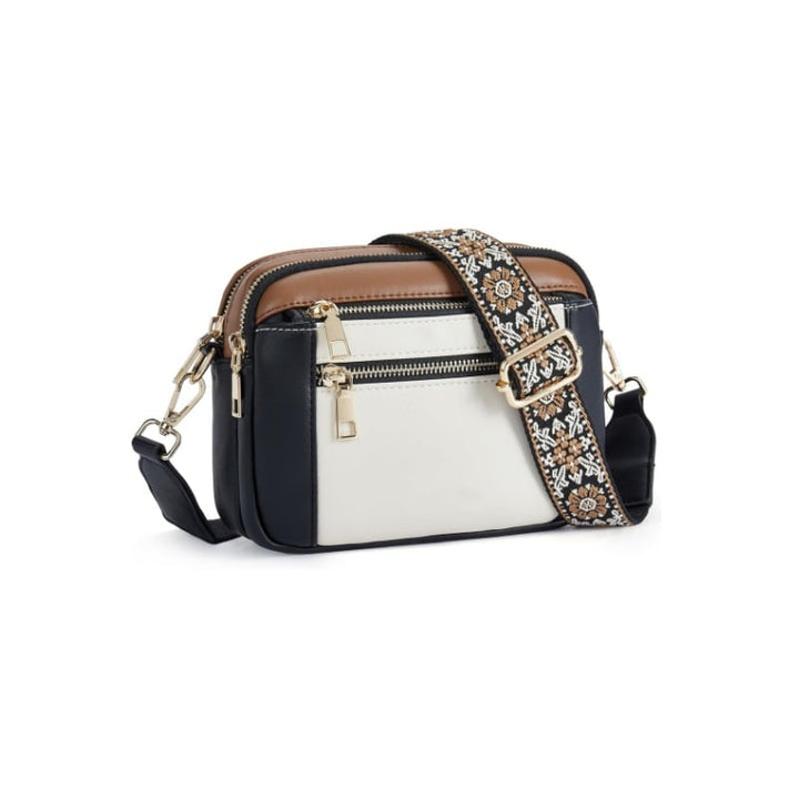 Kvinnors Multi Zip Crossbody Väska Med Tryckt Rem Detalj