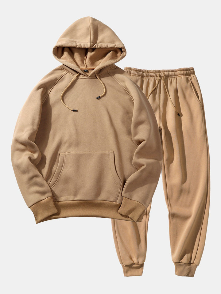 Herrars Raglan Pullover Träningsdräkt – Regular Fit Hoodie och Tapered Joggers för Dagligt Användande