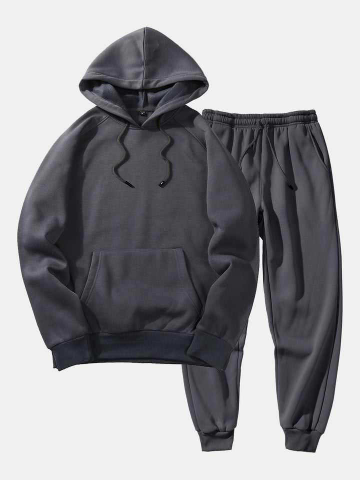 Herrars Raglan Pullover Träningsdräkt – Regular Fit Hoodie och Tapered Joggers för Dagligt Användande