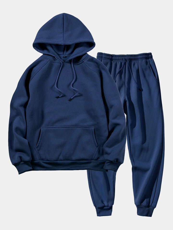 Herrars Raglan Pullover Träningsdräkt – Regular Fit Hoodie och Tapered Joggers för Dagligt Användande