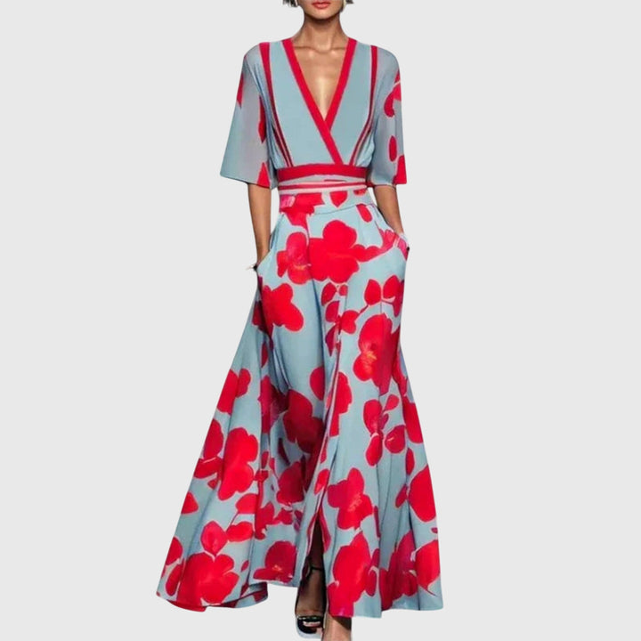 Kvinnors Blommig Wrap Maxi Klänning Elegant Tillfälle Stil