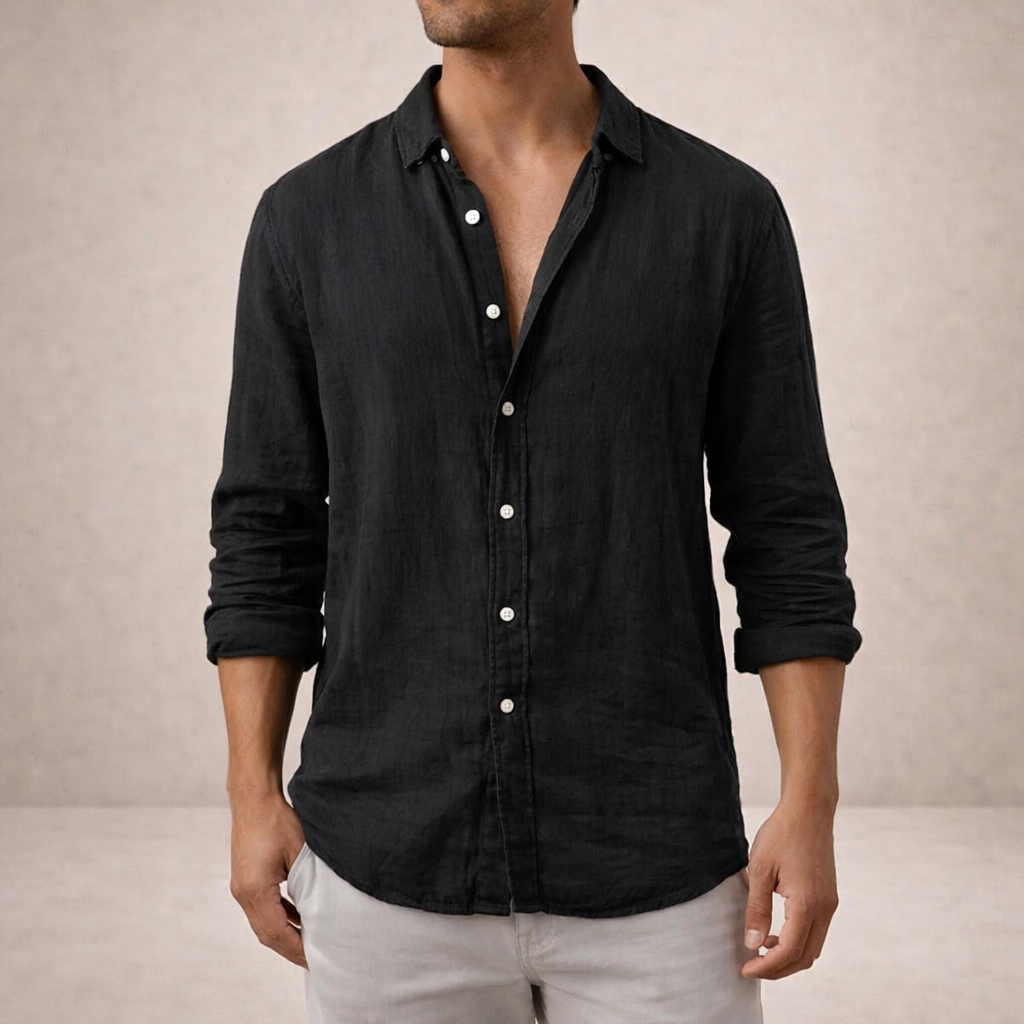 Herrars Regular Fit Linne Knapp-Down Casual Skjorta