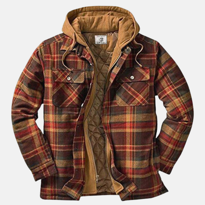 Herrarnas Varm Hooded Overshirt Jacka – Tryckt Vadderad Lager för Utomhusbruk
