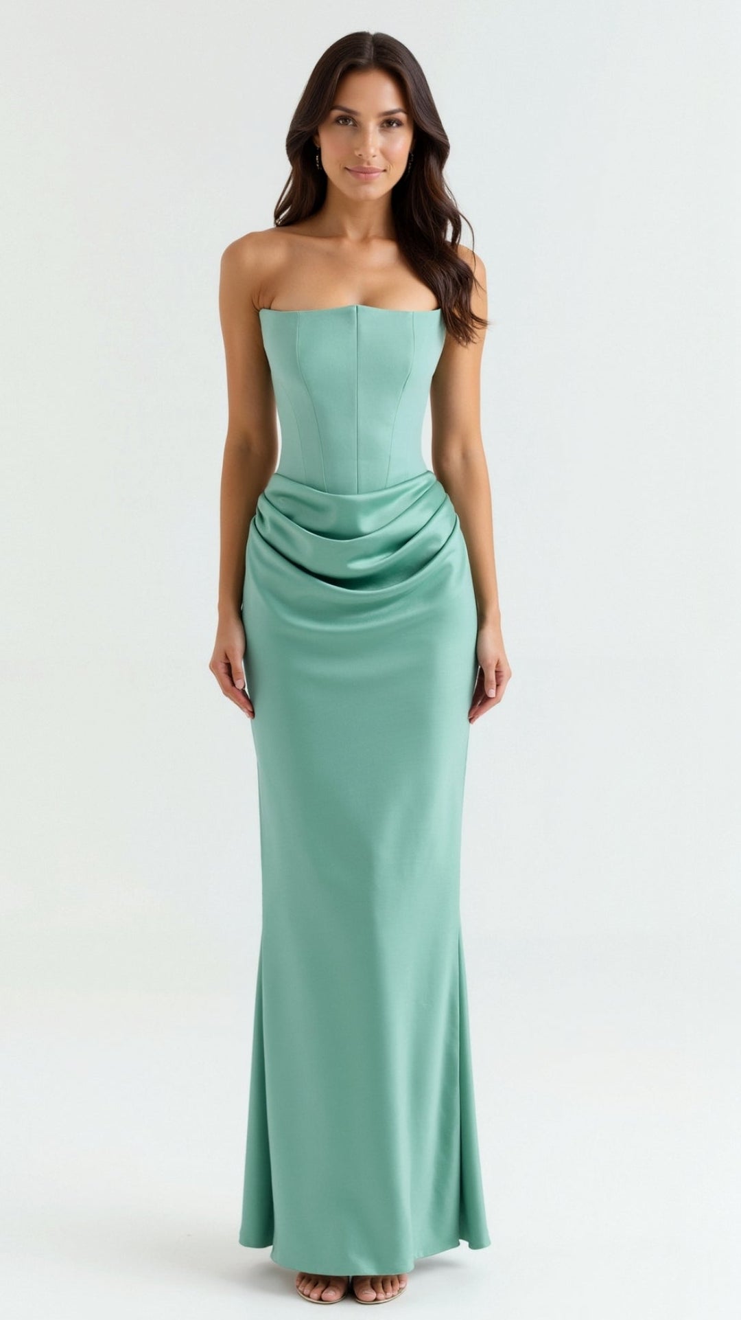 Kvinnors Strapless Column Maxi Klänning – Rynkad Bröllopsgästklänning för Kvällsmottagningar