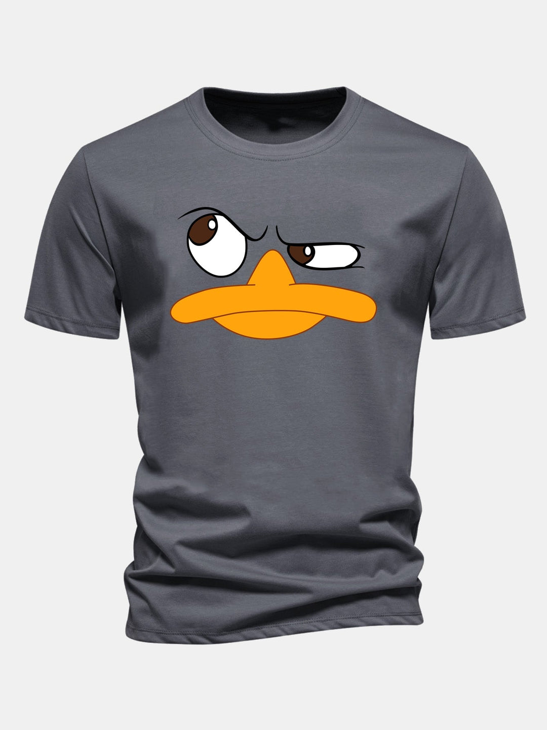 Herrens Grafiska T-shirt med Tecknad Ansiktstryck, Avslappnad Passform