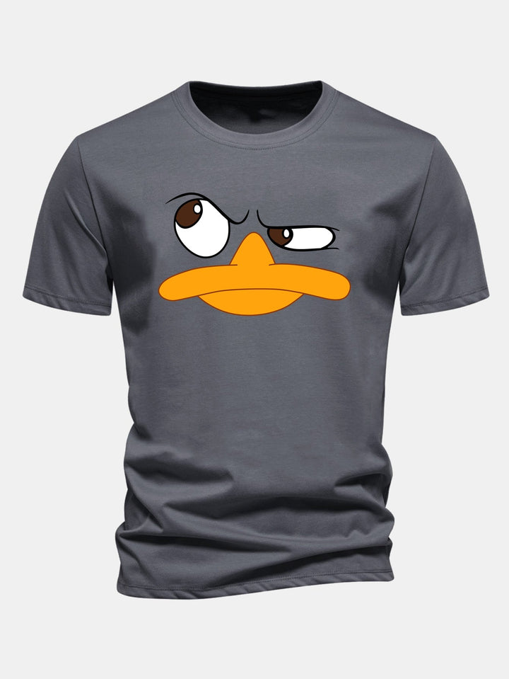 Herrens Grafiska T-shirt med Tecknad Ansiktstryck, Avslappnad Passform