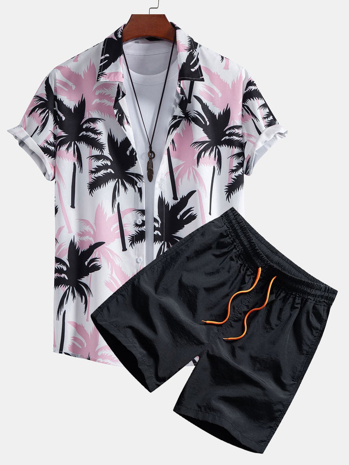Herrars Tropical Print Skjorta och Badshorts Kust Sommar Set