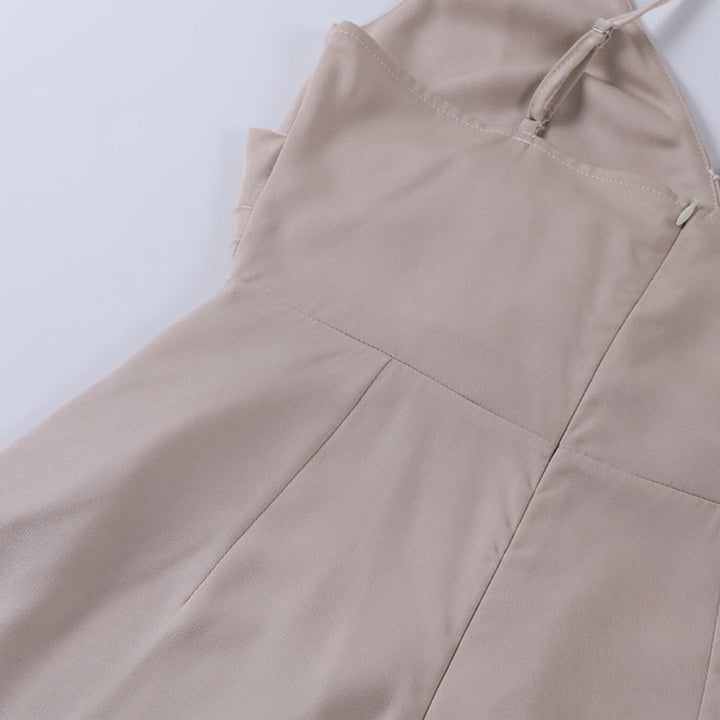 Kvinnors Eleganta Midi Klänning Spaghetti Remmar Rygglös Delad Draperad Kvälls Klädsel