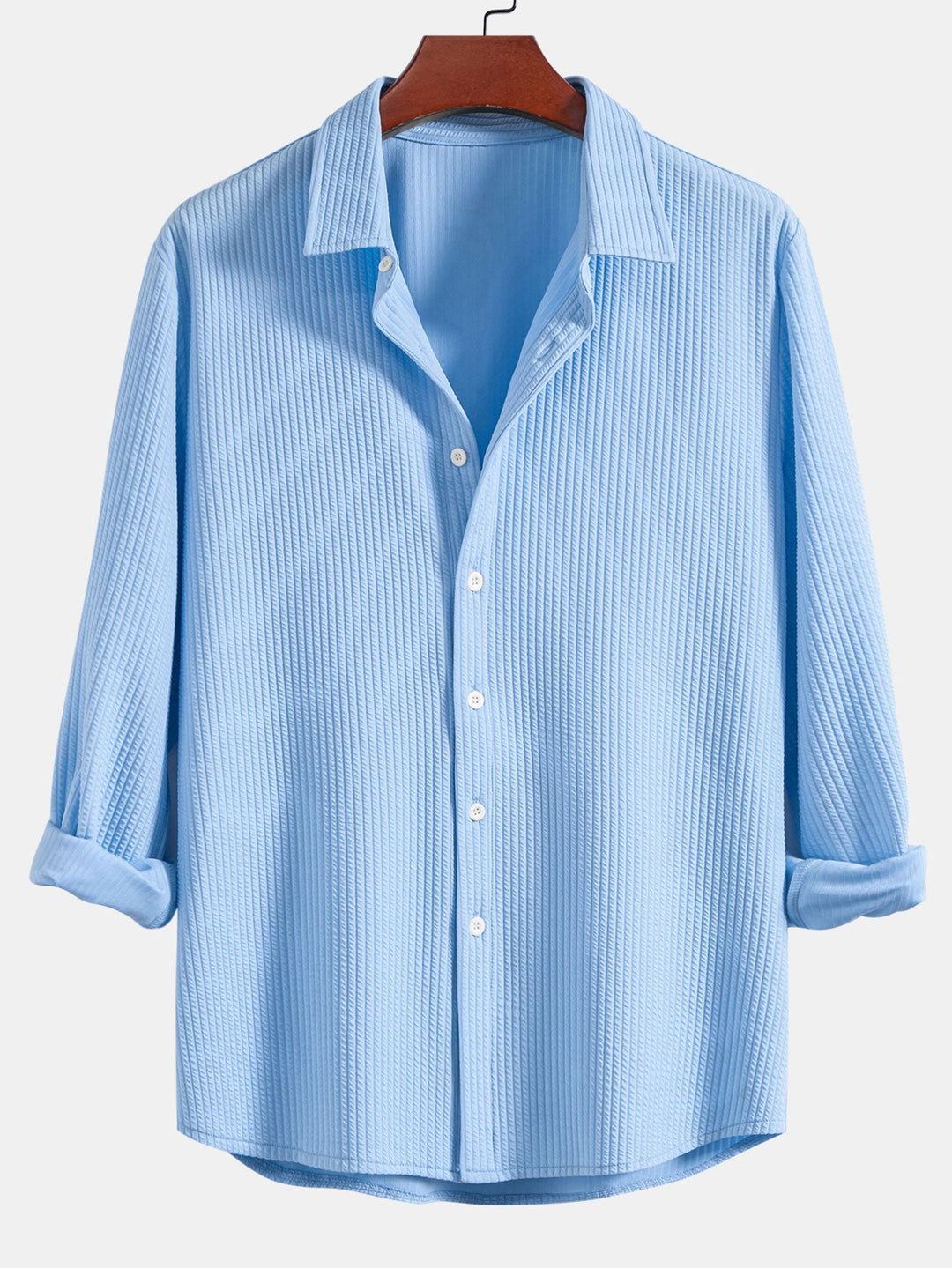 Herr Muscle-Fit Ribbad Knappskjorta – Stretch Texturerad Smart Casual Topp