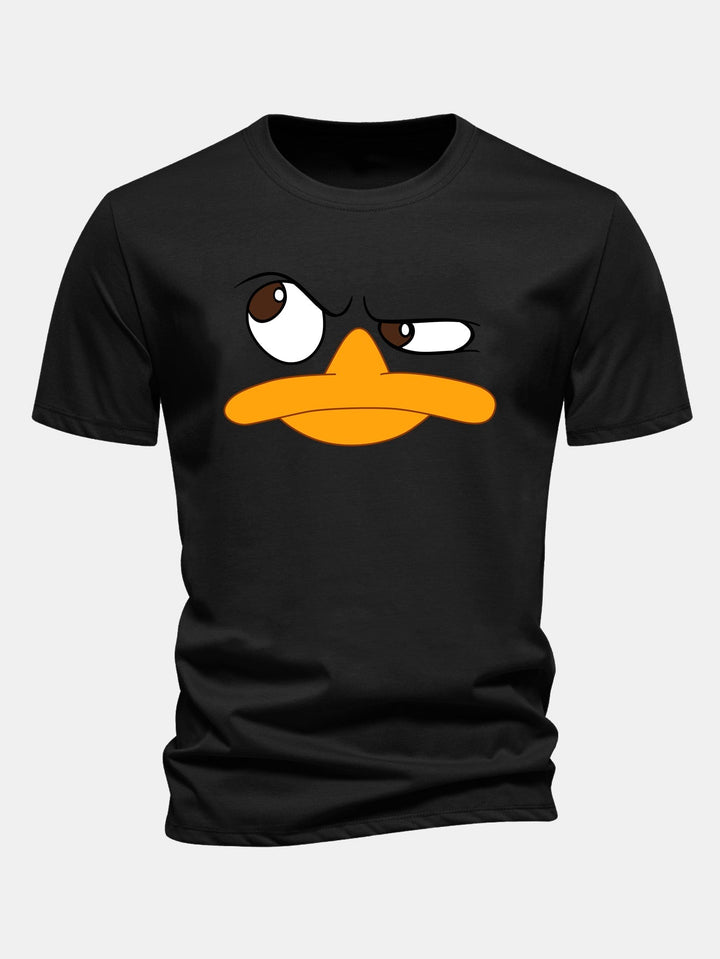 Herrens Grafiska T-shirt med Tecknad Ansiktstryck, Avslappnad Passform