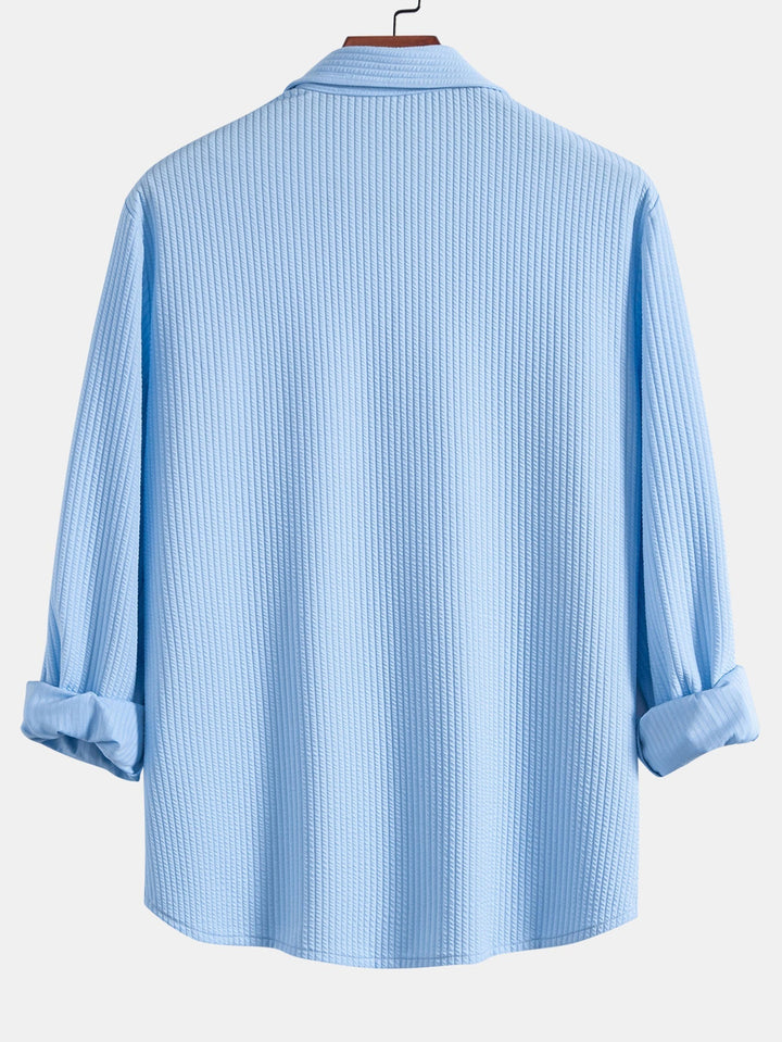 Herr Muscle-Fit Ribbad Knappskjorta – Stretch Texturerad Smart Casual Topp