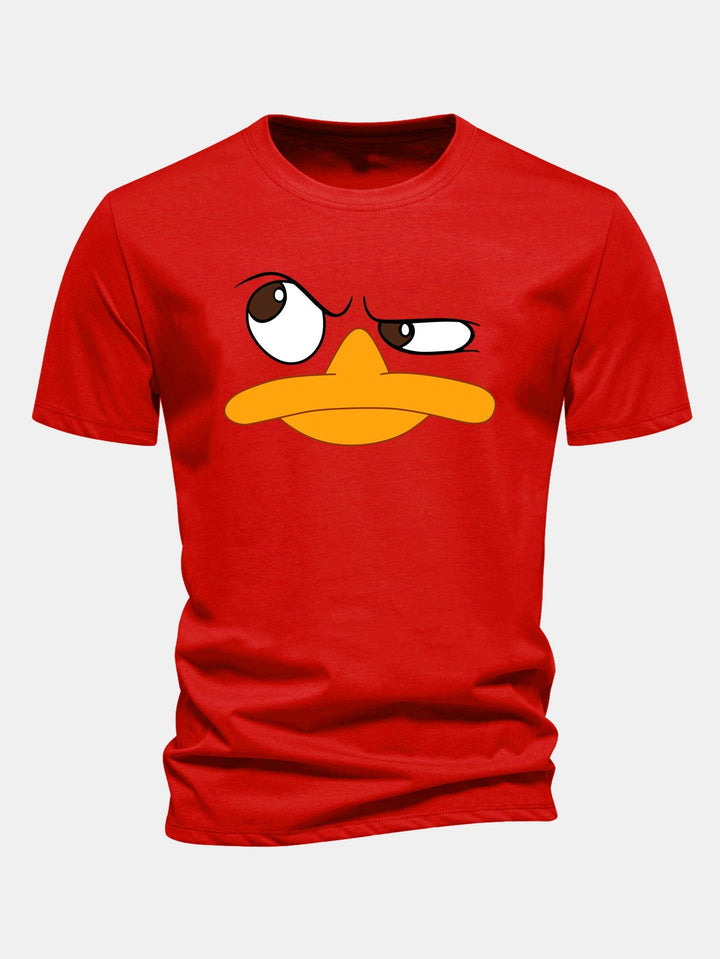 Herrens Grafiska T-shirt med Tecknad Ansiktstryck, Avslappnad Passform