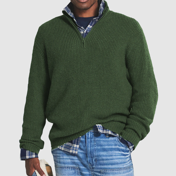 Herrarnas Ribbade Kvart Zip Cashmere Tröja Regular Fit