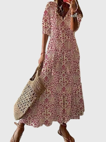 Kvinnors Boho Tryck Maxi Klänning Avslappnad Sommarstil