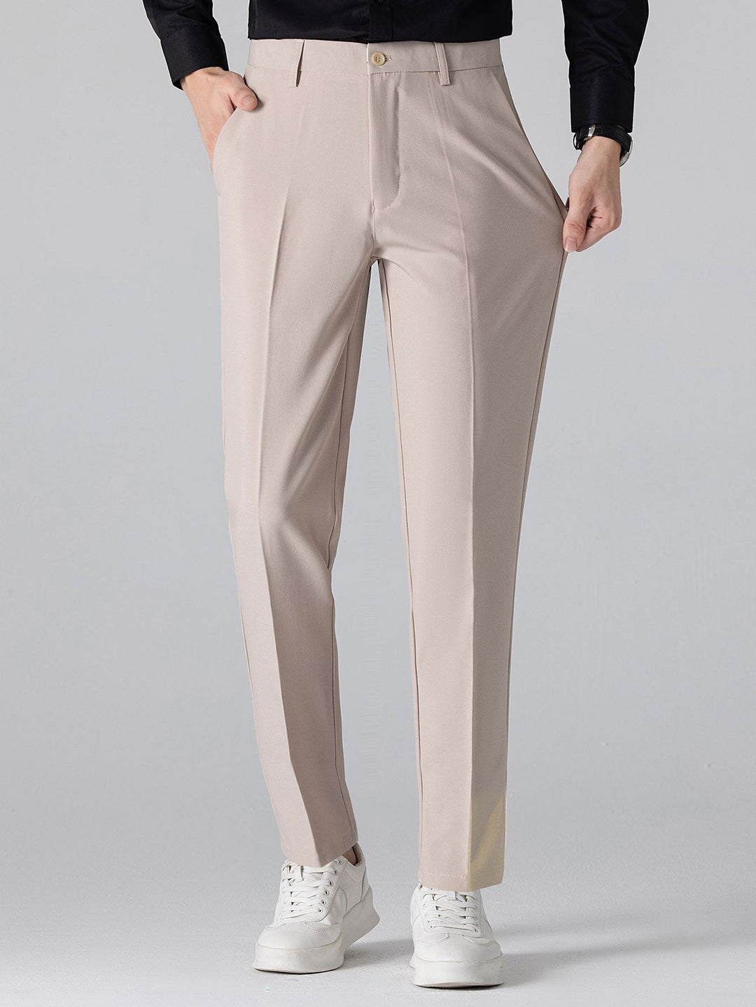 Herrarnas Viskos Texturerad Stickad Skjorta och Stretch Tapered Byxor – Smart Casual Sommarset