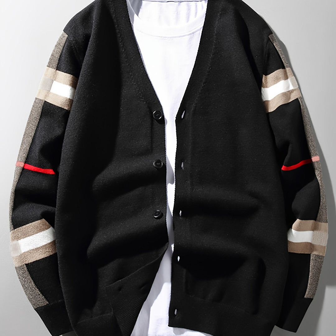 Herrars Ullknapp Cardigan – Handgjord Stickad Regular Fit