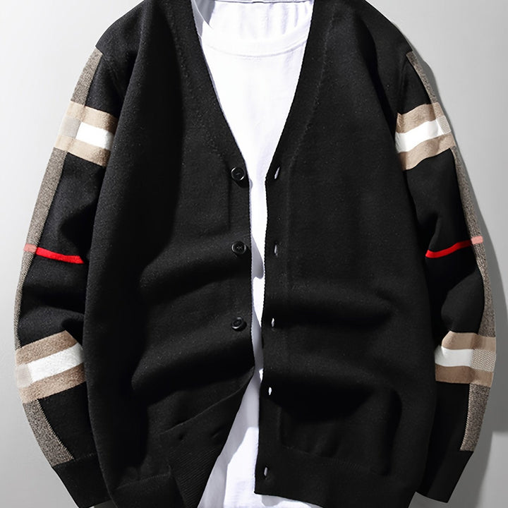 Herrars Ullknapp Cardigan – Handgjord Stickad Regular Fit