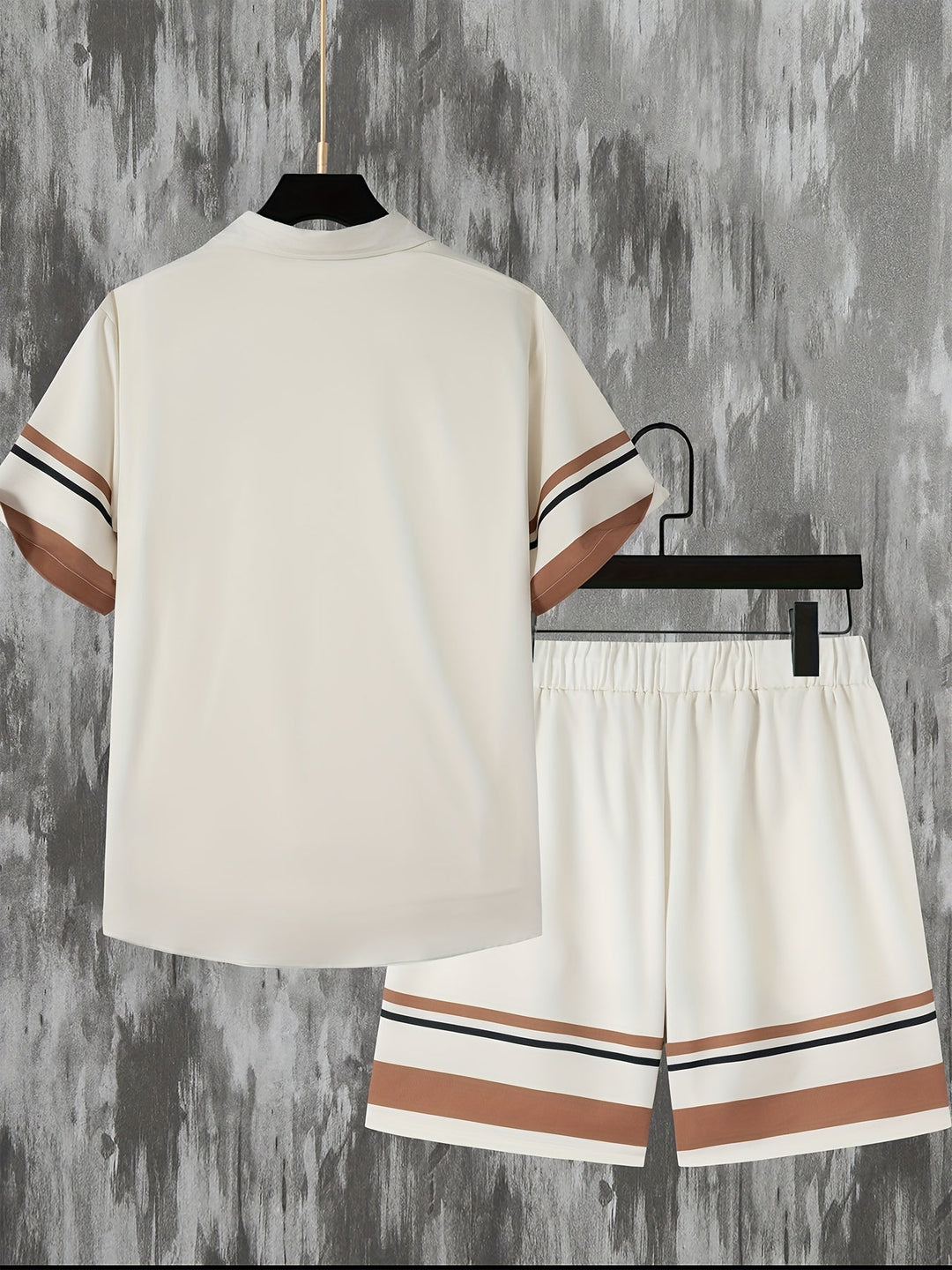 Herrarnas Randiga Sommar Co Ord Set Kortärmad Knappskjorta och Dragsko Shorts Lättviktig Outfit
