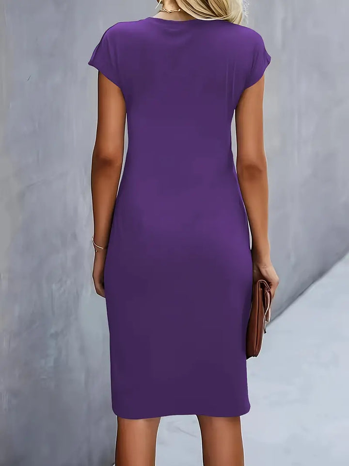 Kvinnors Rynkad Midja Bodycon Kortärmad Midi Klänning