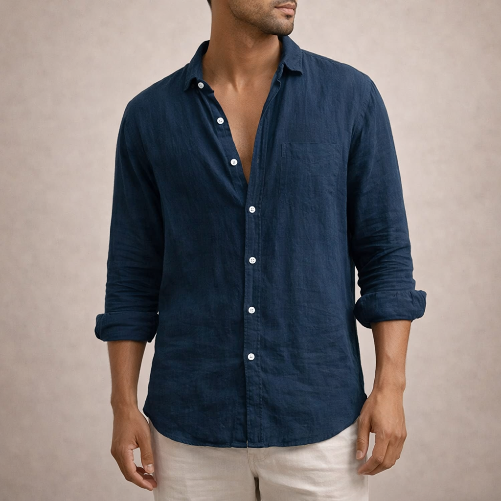 Herrars Regular Fit Linne Knapp-Down Casual Skjorta