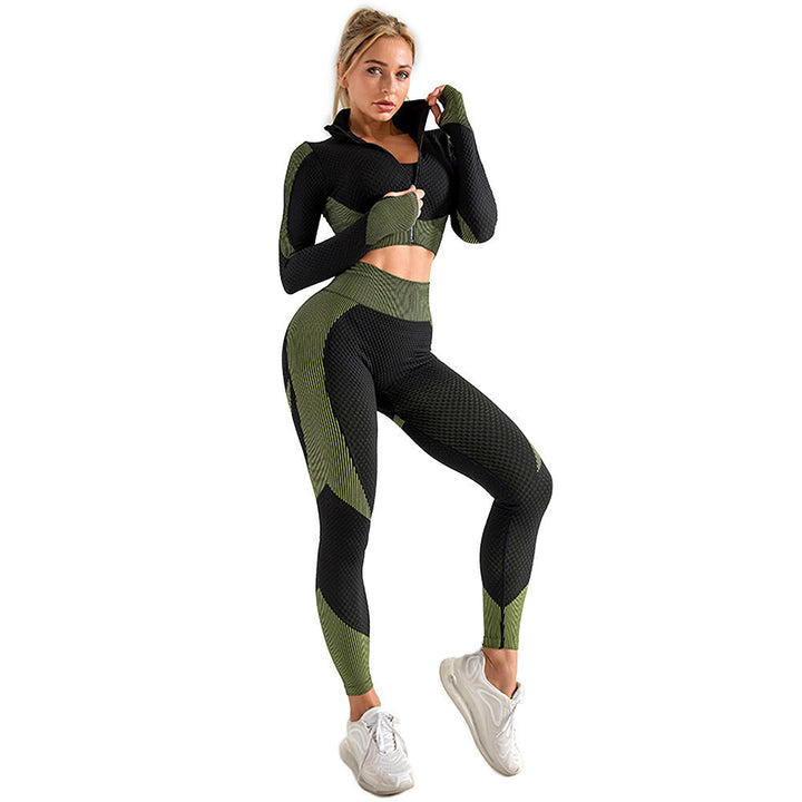Kvinnors Tre Delars Träningsset Ribbad Sculpt Fit