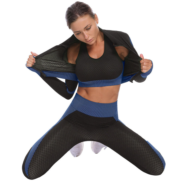 Kvinnors Tre Delars Träningsset Ribbad Sculpt Fit