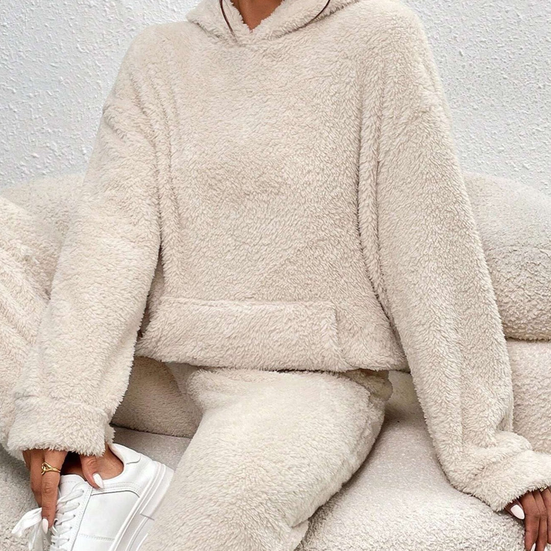 Kvinnors Teddy Lounge Set – Huva Fleece Tvådelad för Vinteravkoppling