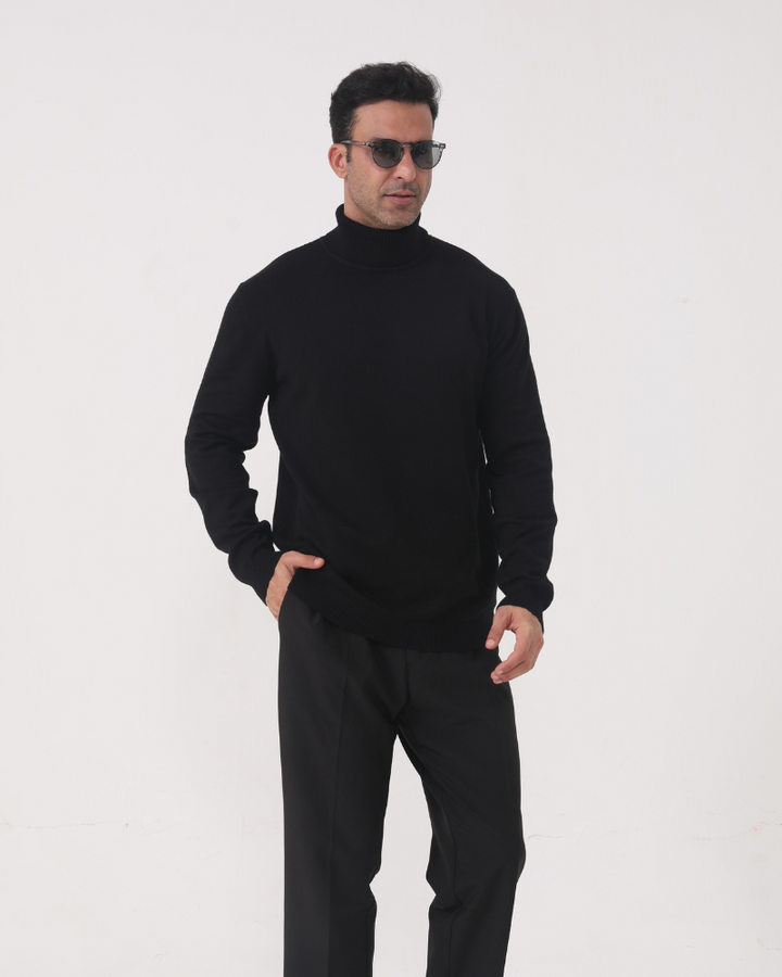 Mäns Finstickad Turtleneck Tröja Klassisk Passform