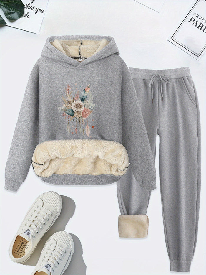 Dam Hoodie och Byxset med Päls-Detaljer