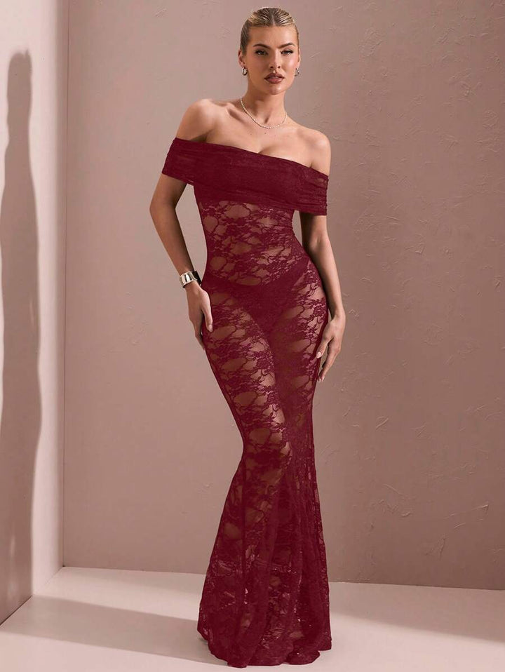 Kvinnors Off-Shoulder Maxi Klänning Med Rynkad Bakdel För Kvällsbruk