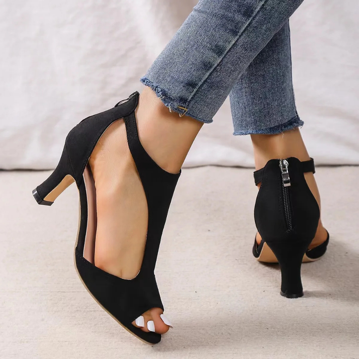 Kvinnors Öppen Tå Cut Out Mid Heel Pumpar