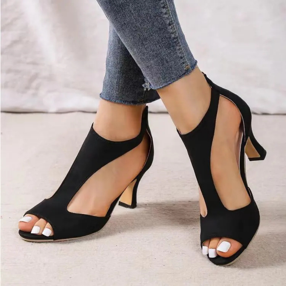 Kvinnors Öppen Tå Cut Out Mid Heel Pumpar
